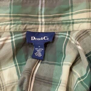 VTG Denim & Co 100% Green Plaid Flannel Shirt